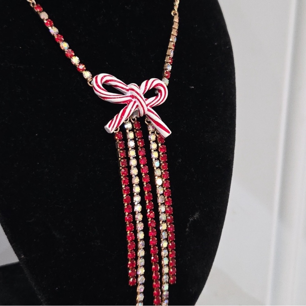 New Betsey Johnson Candy Cane Bow necklace: - Picture 8 of 13